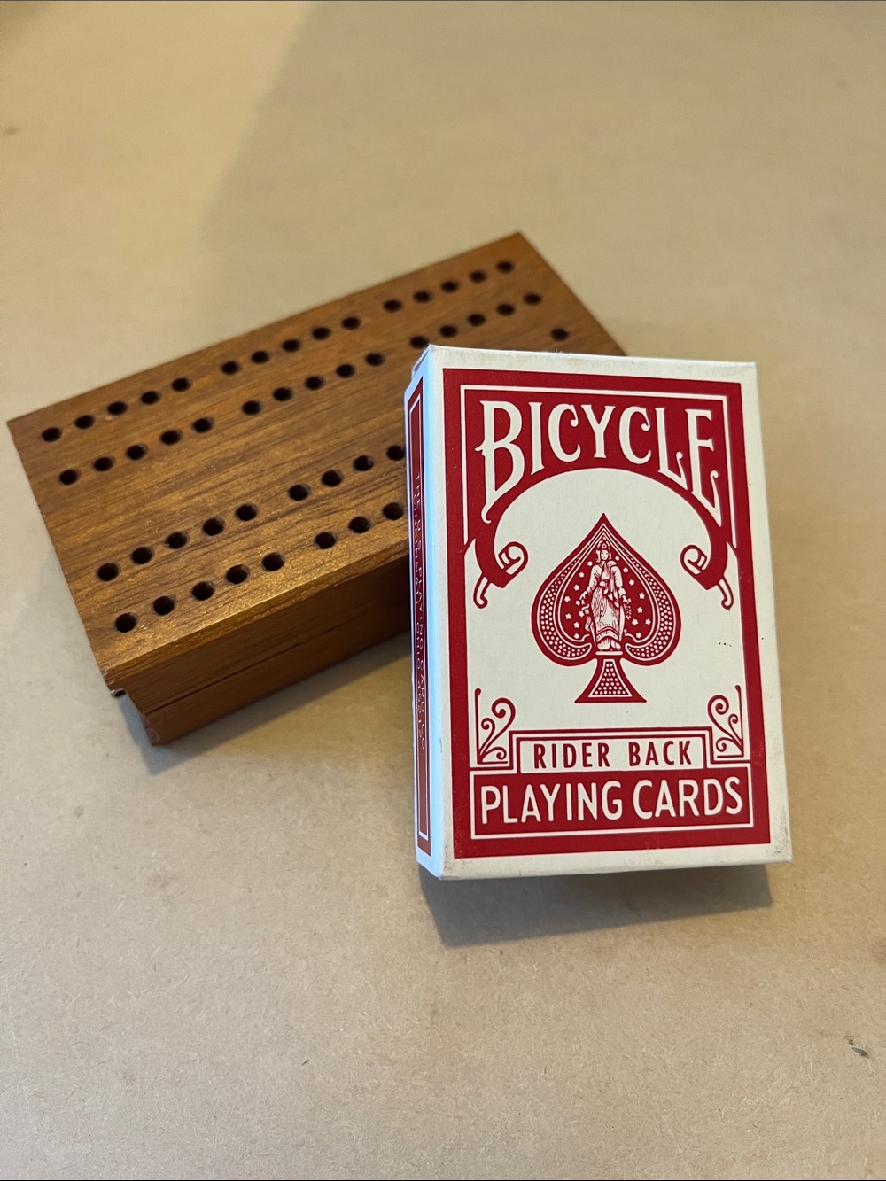 Travel Size Cribbage Board and Red Bicycle Playing Cards